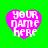 Four identical pink heart-shaped icons with white pixelated text reading 'YOUR NAME HERE' arranged in a 2x2 grid on a bright green background.