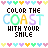 Pixel art icon with 'COLOR THE COAST WITH YOUR SMILE' text, pastel color palette, and heart border.