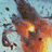 Static pixelated image depicting an explosion with fire and smoke against a light blue background.