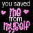 Pixelated text and heart icons displayed in a contact sheet with two identical frames showing the phrase "you saved me from myself" on black background.