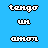 Pixelated text icons in blue, white, and dark blue on a solid light blue background with visible animation changes across frames.