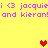 Yellow background with pink text reading "i <3 jacquei <3 jacquei and kieran!and kieran!" repeated twice, featuring red and orange pixel hearts.