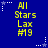 Blue background with yellow text reading 'All Stars Lax #19' repeated in a pattern, surrounded by white and blue star-shaped pixel clusters
