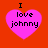 Four identical pink hearts on a red background, each containing black text reading "I love johnny" with the letter I above the heart.
