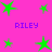 A static image with a bright pink background featuring multiple green star shapes and four instances of the text "RILEY" in purple pixelated font arranged symmetrically.