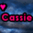 Pixelated icon with pink text 'Cassie' and a heart symbol on blue gradient background.