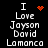 Black background with white pixelated text reading "I Love Jayson David Lamanco" and red pixelated symbols changing across frames.