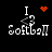 Pixelated text 'I Softball' with a heart symbol above the 'I' in the top-left, transitioning to a starburst and then a dot cluster in subsequent frames.