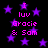Black background with purple stars and pink text reading "I luv Gracie & Sam" repeated in a pattern