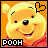 A 4x4 contact sheet of a Winnie the Pooh animated buddy icon showing sequential frame changes in his paw gesture and text color, with orange background and red shirt visible across all frames.
