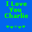Green pixelated text "I Love You Charlie" on blue background with green star-like symbols below, two variations of symbol arrangement visible.