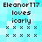Pixelated text displays 'EleanorT17 loves icarly' with two of X symbols on a light blue checkered background