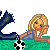 Animated contact sheet showing a cartoon girl with blonde hair and blue dress lying on grass next to a soccer ball, with changing text across frames including "kiss my ass" crossed out and "oops i mean.. grass" in teal.