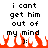 Pixelated text reads "i cant get him out of my mind" with orange flame-like shapes below the text on a white background.