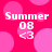 A static image with a bright pink background featuring lighter pink circles, displaying the text 'Summer 08 <3' in white pixelated font.
