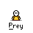 Pixelated character in yellow shirt with white face, surrounded by black particle effects and red base elements on gray background. Text "Prey" below each frame.