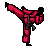 Pixel art of a figure in red martial arts uniform performing high kick, black belt visible, gray background.