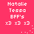 Pixelated text on pink background with repeated 'Natalie Tessa BFF's x3' and scattered white dots