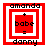 Four red square icons with white borders display 'amanda' at top, '+' symbol center, 'babe' below it, and '=' then 'danny' at bottom; two variations show different inner border arrangements.