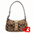 A pixelated brown handbag with a curved handle and a central buckle, featuring a red play button overlay on the lower right.