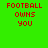 Four pixelated display red text 'FOOTBALL OWNS YOU' on green, teal, blue, and gradient backgrounds