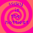 Four identical spiral-patterned with pink and orange hues display the text 'vicky is the hottest' in blue pixelated font