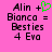 Pixelated text on pink background shows 'Alin + Bianca = Besties 4 Eva' with green heart symbol on left side, missing on right side.