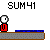 Pixelated animation of a red figure with white head on gray platform, interacting with blue object and blue particles.