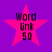 Four identical pink star-shaped icons with black text "Word Link 50" on a purple background, arranged in a
