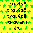 Yellow background with green star pattern, repeated "travis!!!" text and heart emoticon in black pixelated font