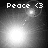Four grayscale display a glowing circular icon with 'Peace <3' text above, showing sequential brightness and position changes across the
