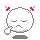 Pixelated white circular character with pink hair clips, gray eyes, and pink cheeks in four expressions: closed eyes, open mouth, wide eyes, and neutral face.