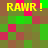 Pixelated of green, brown, and pink squares with four yellow 'RAWR!' texts in corners