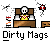 Animated pixel art contact sheet showing a character in bed with changing facial expressions and speech bubbles across 12 frames, each labeled "Dirty Mags" below.
