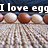 Text reads "I love egg :]" above a of brown and white eggs on a textured surface