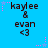 Blue background with repeated text 'kaylee & evan <3' and pink/purple star animations.