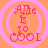 Four identical circular icons with pink concentric rings on an orange background, each displaying red pixelated text reading 'Ade is so cool' in a stylized font.