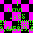 Pixelated green text on a black-and-magenta checkered background with repeated 'I LOVE JESS' and exclamation marks.