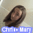 A pixelated image shows a person with long brown hair against a light background, with blue text reading 'Chri + Mary' at the bottom and purple 'A&F' text on the right.