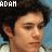 nine identical frames showing a person with dark hair and light skin against a blue background, each frame displaying the text 'ADAM' above