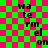 Green and pink checkered background with black text spelling 'watermelon' in two , each containing a of letters