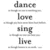 A static grayscale image displays four distinct words arranged vertically with horizontal lines separating each word.