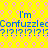 Yellow background with pink circular patterns, blue text reading "I'm Confuzzled" with repeated question marks below.