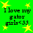 Green background with yellow stars and repeated text "I love my gator girls<33" in black pixelated font.