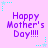 Purple text reading 'Happy Mother's Day!!!!' repeated six times on a light purple background with cyan star and dot corner decorations.