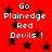 Red background with black stars and repeated white text 'Go Plainedge Red Devils!' in pixelated font.