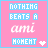 Pixelated pink background with blue text boxes and a white heart, showing two animation frames of the phrase "NOTHING BEATS A amimoment" in different styles.