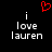 Red pixelated heart symbol above white text reading 'i love lauren' on black background, with visible animation change in text rendering.