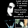 A black background displays repeated white text and a stylized face with blue geometric shapes, featuring small embedded video frames showing a person's face.