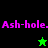 Pixelated image with four quadrants displaying 'Ash-hole.' text and star symbols on black, green, and dark green backgrounds.